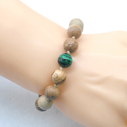 CGB463 Picture Jasper & Green Tiger Eye Adjustable Bracelet Round 12mm