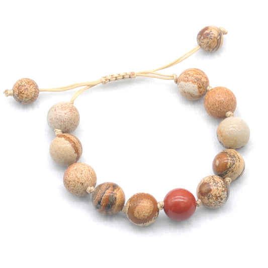 CGB465 Picture Jasper & Red Jasper Adjustable Bracelet Round 12mm