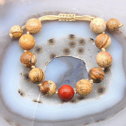 CGB465 Picture Jasper & Red Jasper Adjustable Bracelet Round 12mm