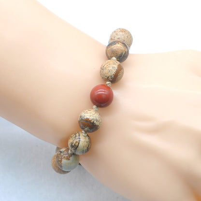 CGB465 Picture Jasper & Red Jasper Adjustable Bracelet Round 12mm