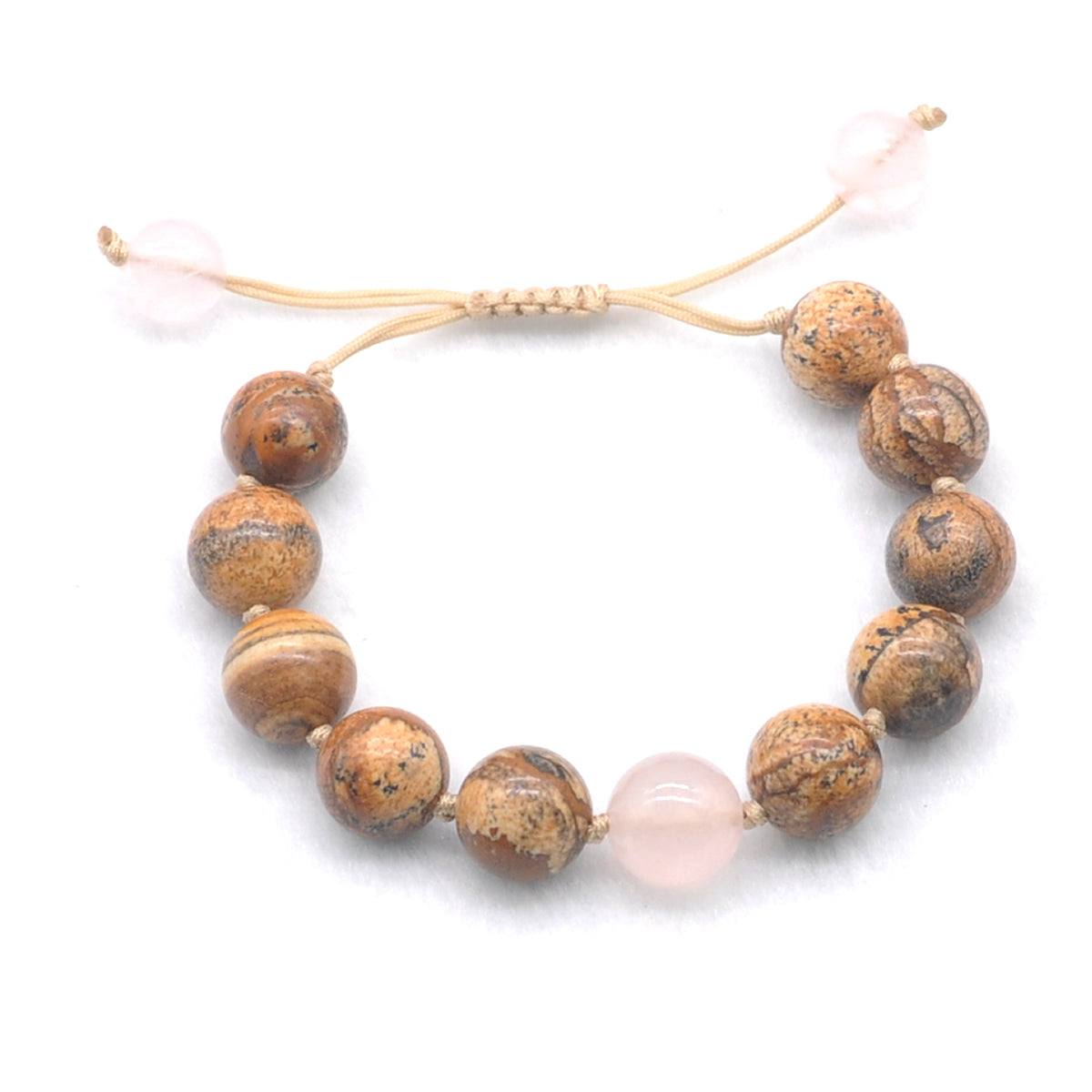 CGB469 Picture Jasper & Rose Quartz Adjustable Bracelet Round 12mm