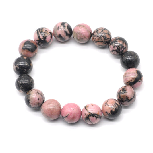 CGB47 Rhodonite Gemstone Beads Stretch Bracelet Smooth Round 10mm 12mm