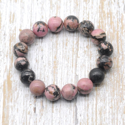 CGB47 Rhodonite Gemstone Beads Stretch Bracelet Smooth Round 10mm 12mm