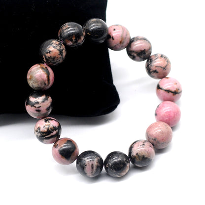 CGB47 Rhodonite Gemstone Beads Stretch Bracelet Smooth Round 10mm 12mm