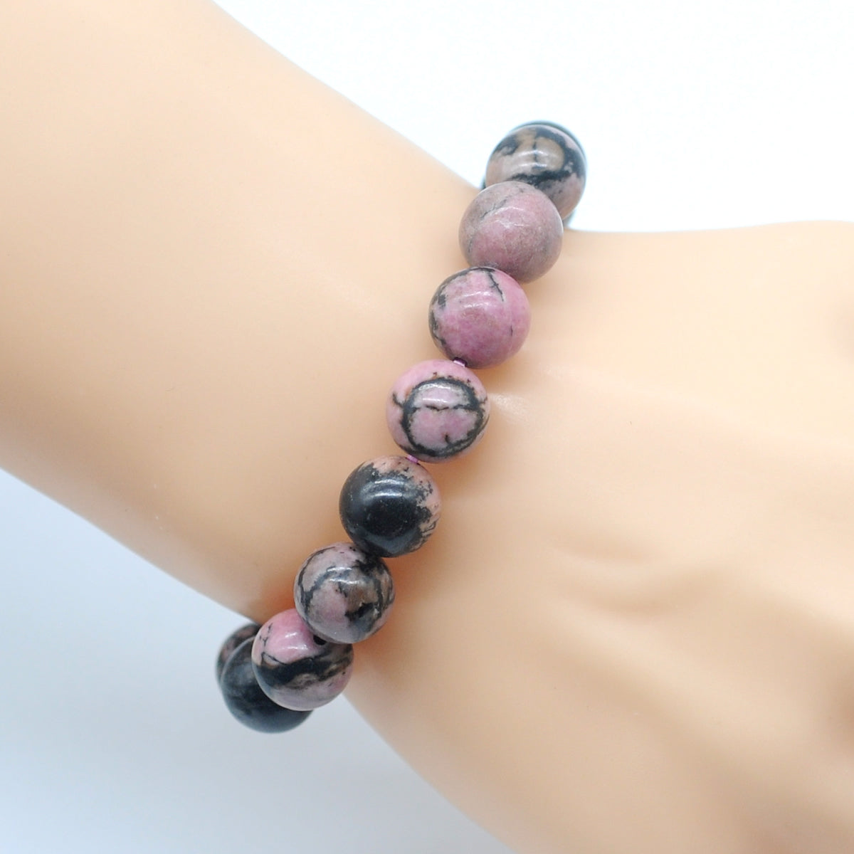 CGB47 Rhodonite Gemstone Beads Stretch Bracelet Smooth Round 10mm 12mm