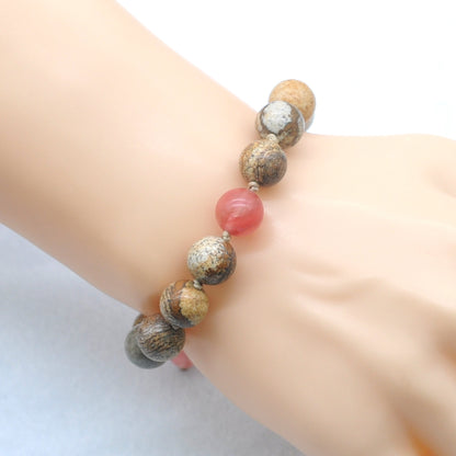 CGB470 Picture Jasper & Cherry Quartz Adjustable Bracelet Round 12mm