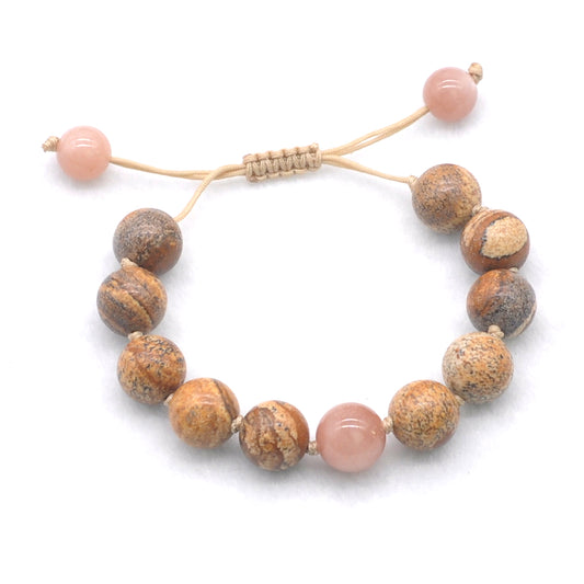 CGB471 Picture Jasper & Moonstone Adjustable Bracelet Round 12mm