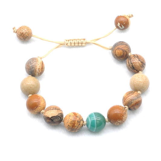 CGB474 Picture Jasper & Green Banded Agate Adjustable Bracelet Round 12mm