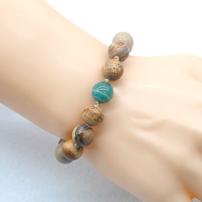 CGB474 Picture Jasper & Green Banded Agate Adjustable Bracelet Round 12mm