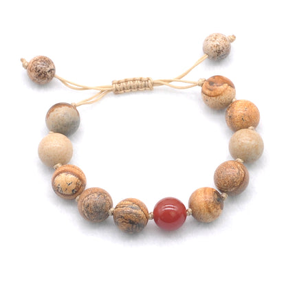 CGB476 Picture Jasper & Red Agate Adjustable Bracelet Round 12mm