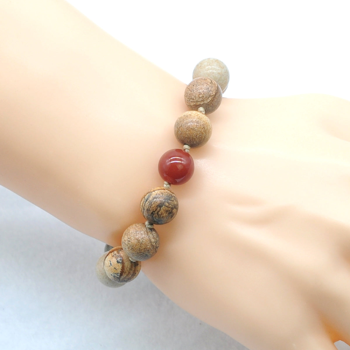 CGB476 Picture Jasper & Red Agate Adjustable Bracelet Round 12mm