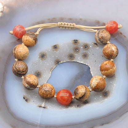 CGB477 Picture Jasper & Fire Agate Adjustable Bracelet Round 12mm