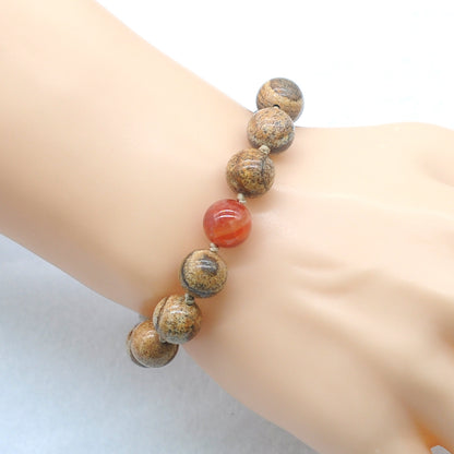 CGB477 Picture Jasper & Fire Agate Adjustable Bracelet Round 12mm