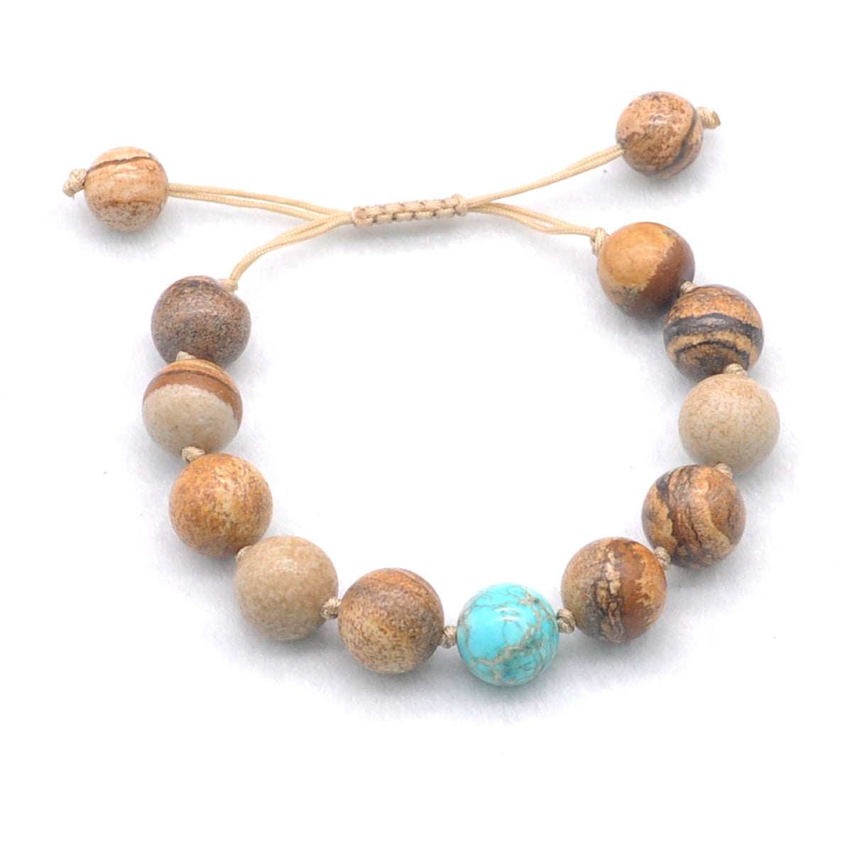 CGB480 Picture Jasper & Blue Sea Sediment Jasper Adjustable Bracelet Round 12mm