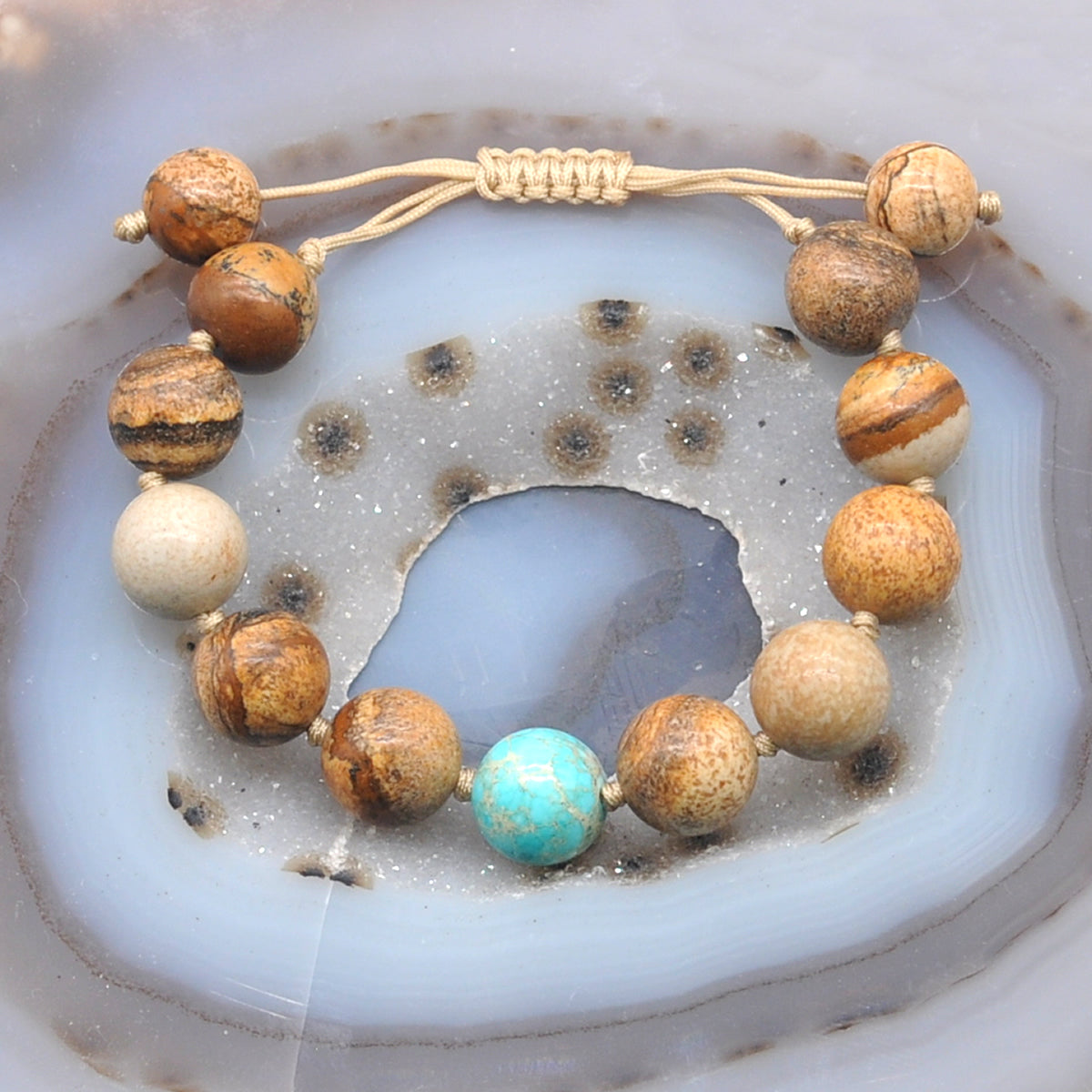 CGB480 Picture Jasper & Blue Sea Sediment Jasper Adjustable Bracelet Round 12mm