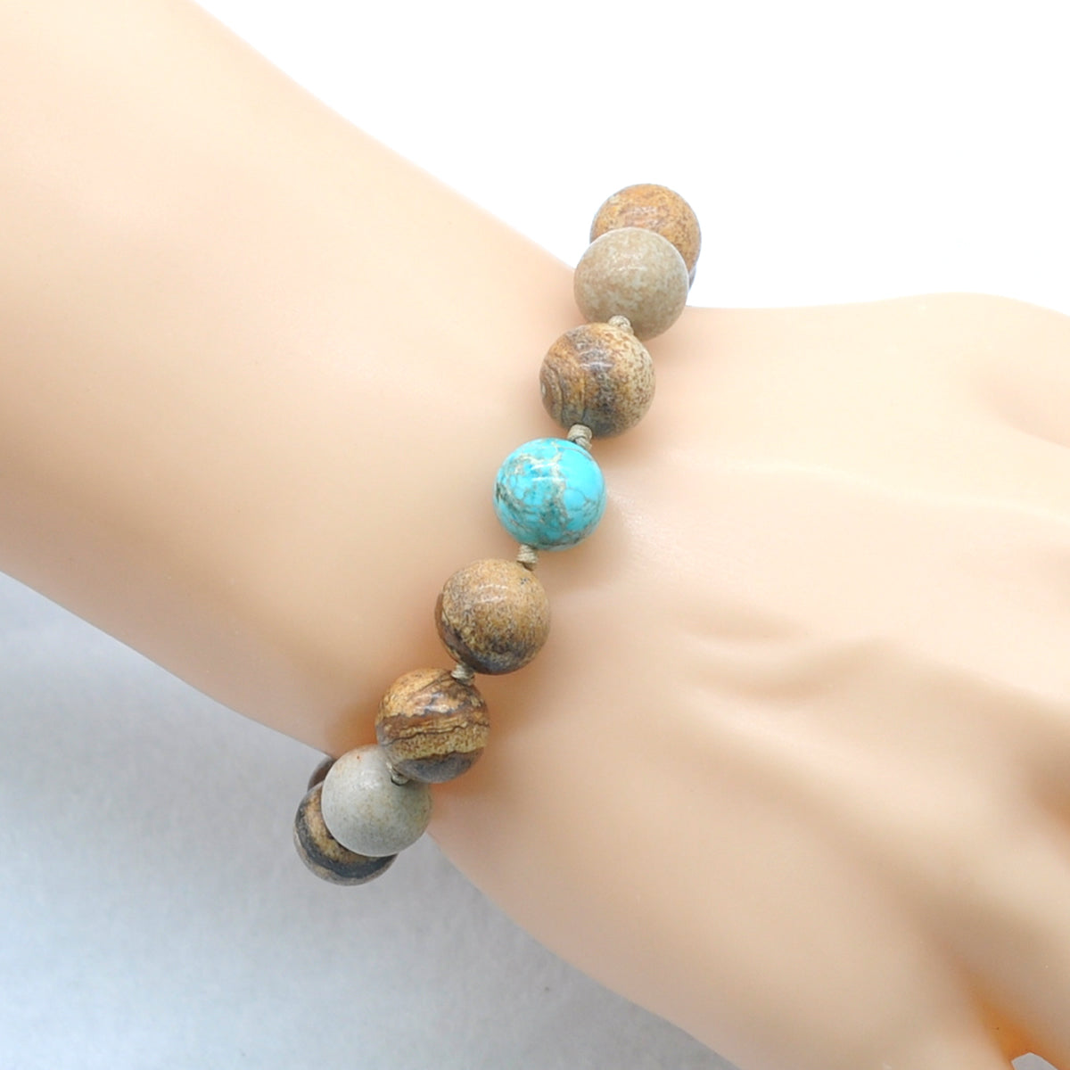 CGB480 Picture Jasper & Blue Sea Sediment Jasper Adjustable Bracelet Round 12mm