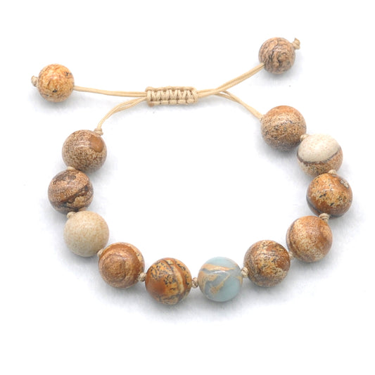 CGB481 Picture Jasper & Serpentine Jasper Adjustable Bracelet Round 12mm