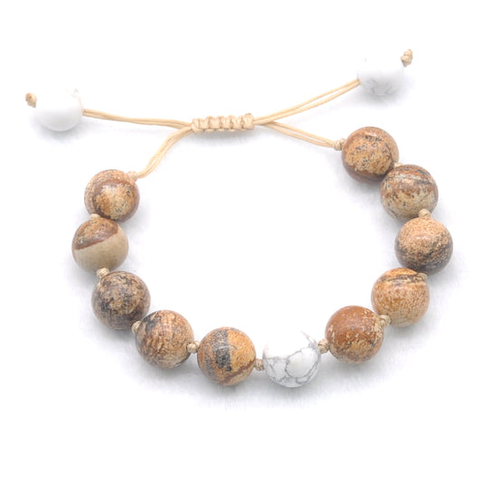 CGB482 Picture Jasper & White Howlite Adjustable Bracelet Round 12mm