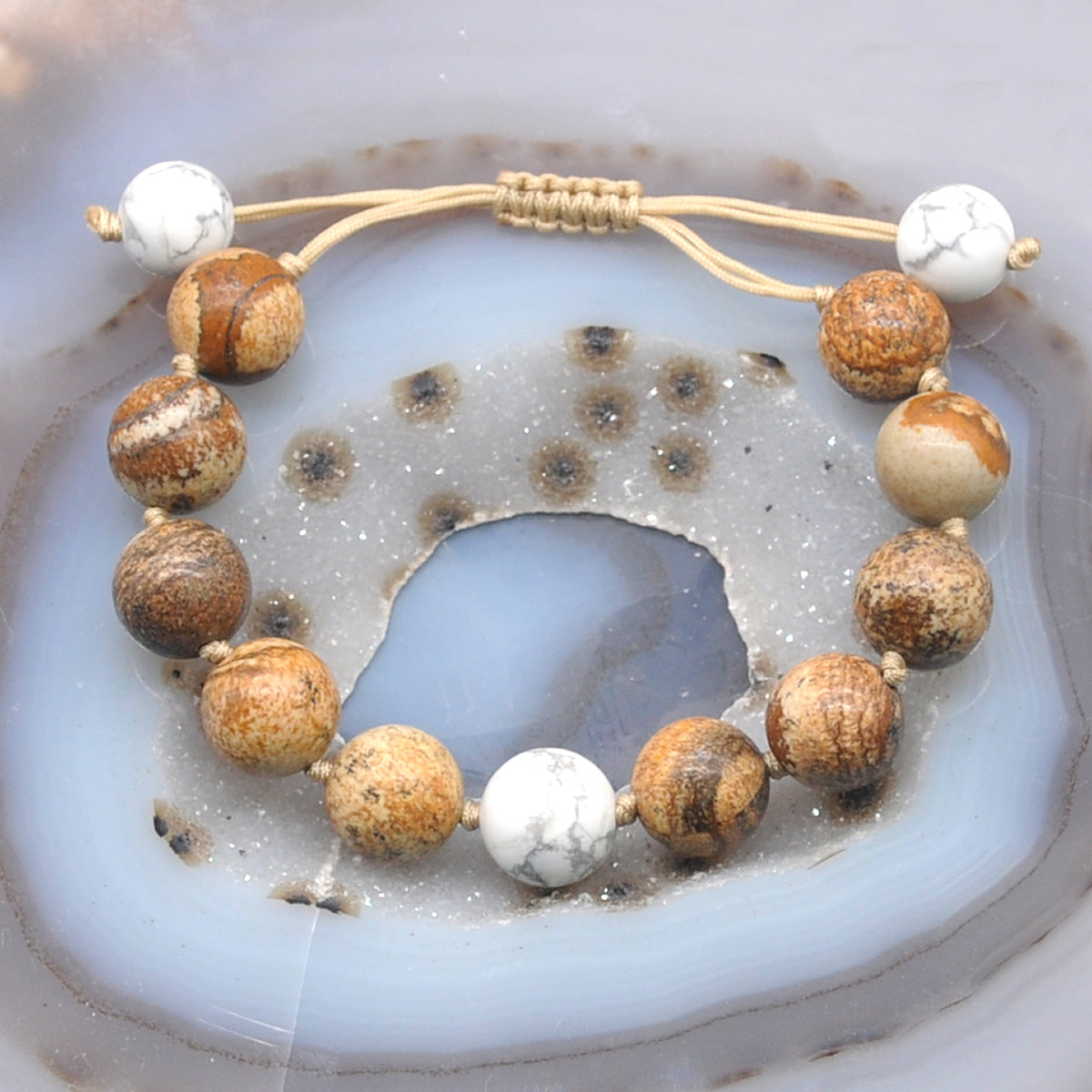 CGB482 Picture Jasper & White Howlite Adjustable Bracelet Round 12mm