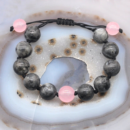 CGB500 Black Labradorite & Candy Jade Adjustable Bracelet Round 12mm