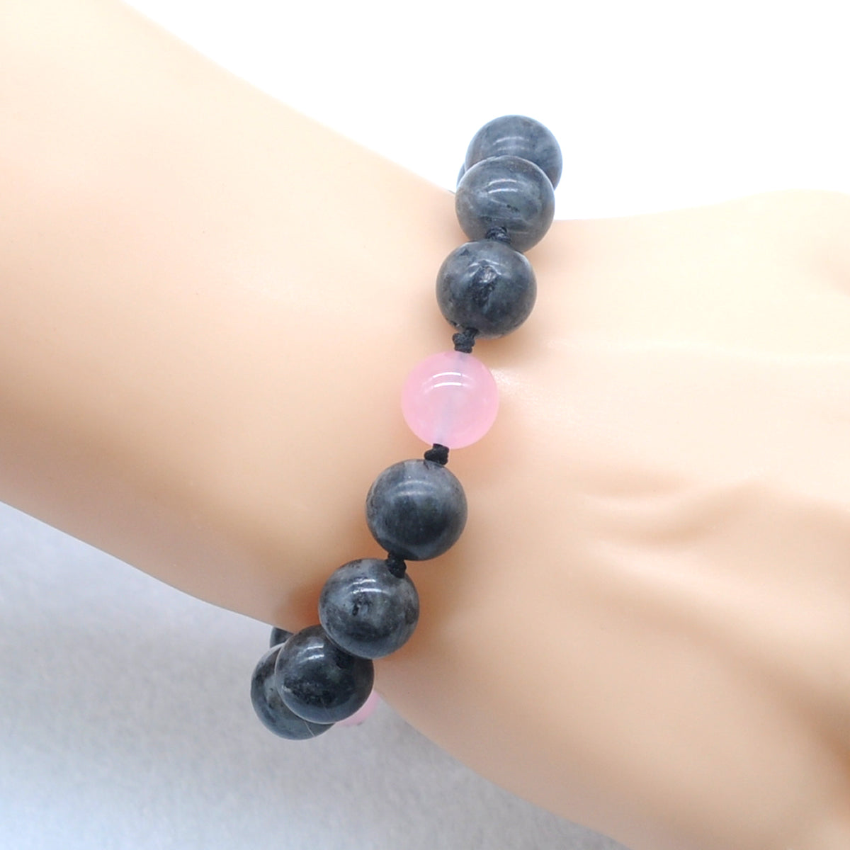 CGB500 Black Labradorite & Candy Jade Adjustable Bracelet Round 12mm