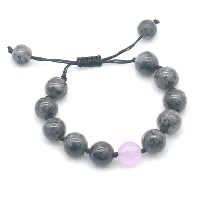 CGB501 Black Labradorite & Candy Jade Adjustable Bracelet Round 12mm