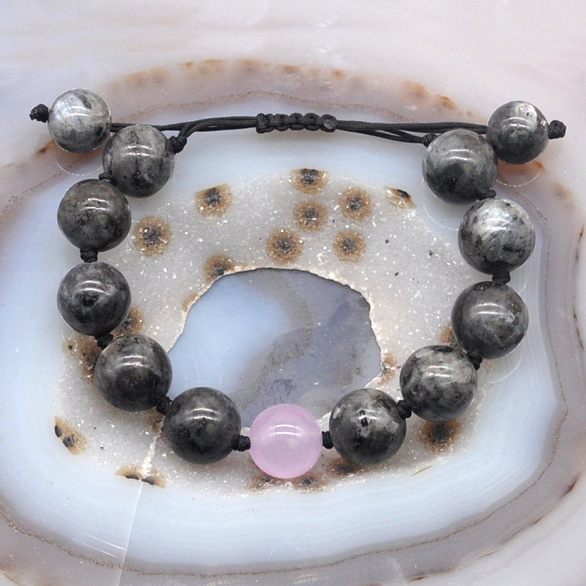 CGB501 Black Labradorite & Candy Jade Adjustable Bracelet Round 12mm