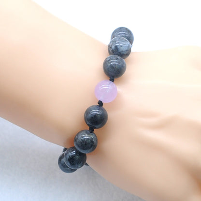 CGB501 Black Labradorite & Candy Jade Adjustable Bracelet Round 12mm