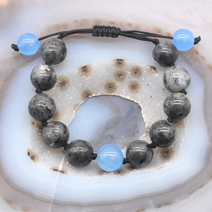 CGB506 Black Labradorite & Candy Jade Adjustable Bracelet Round 12mm