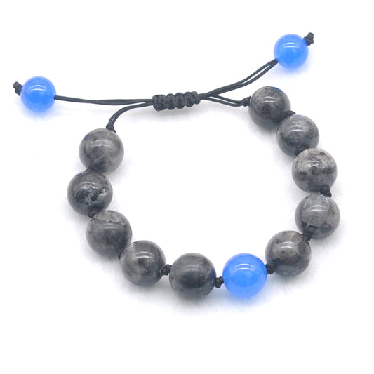 CGB507 Black Labradorite & Candy Jade Adjustable Bracelet Round 12mm