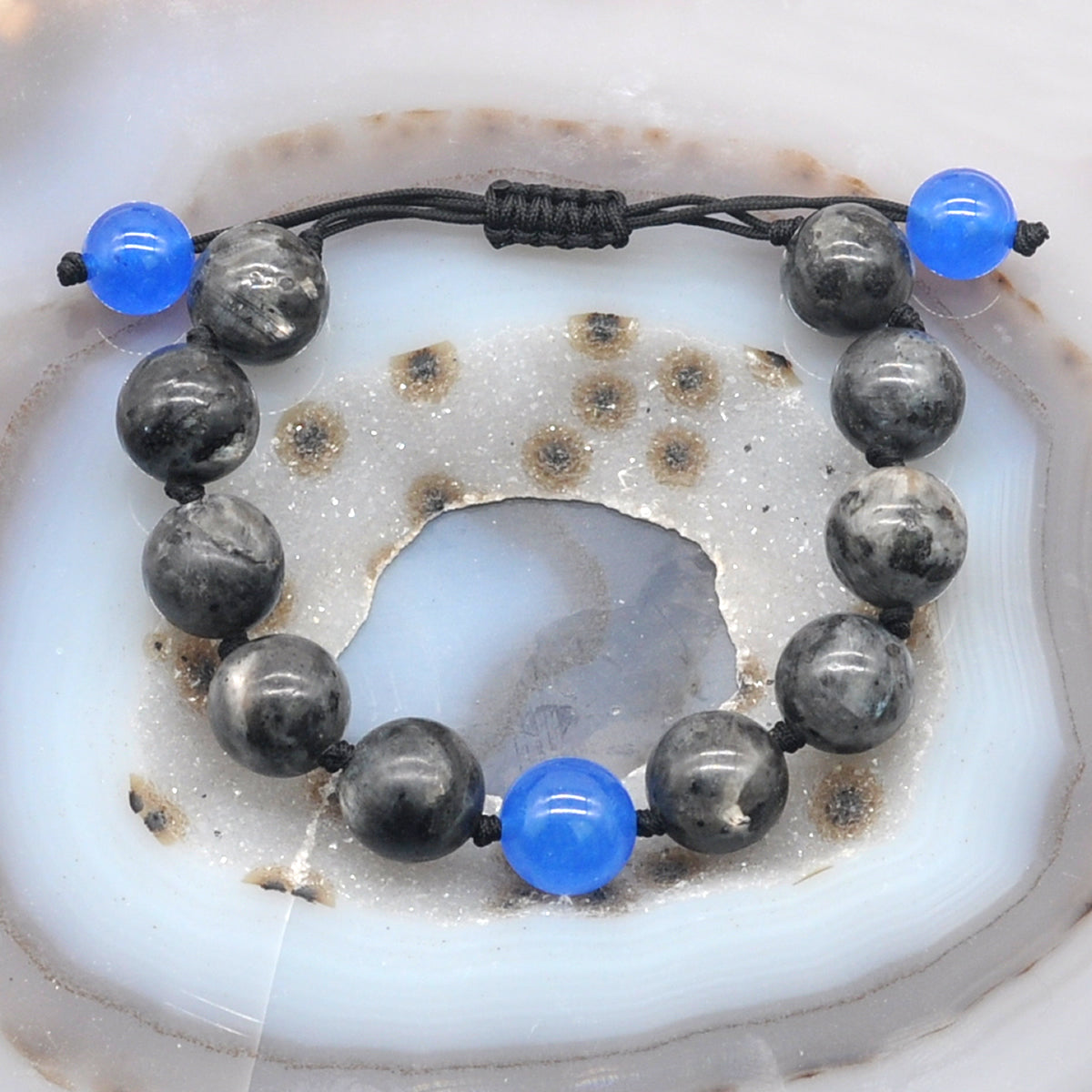 CGB507 Black Labradorite & Candy Jade Adjustable Bracelet Round 12mm