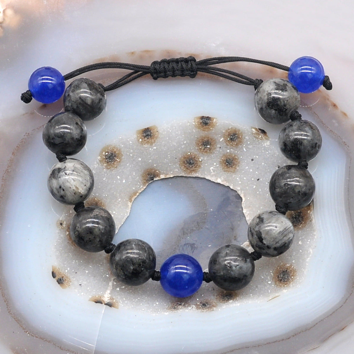 CGB508 Black Labradorite & Candy Jade Adjustable Bracelet Round 12mm