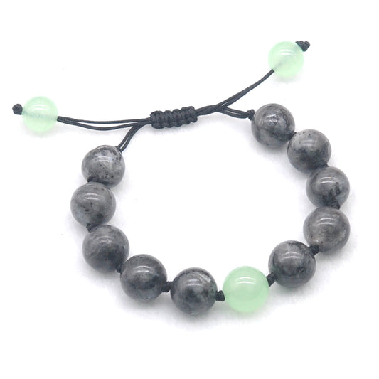 CGB509 Black Labradorite & Candy Jade Adjustable Bracelet Round 12mm