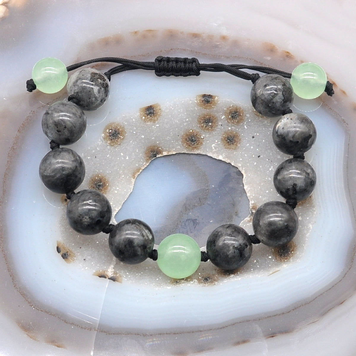 CGB509 Black Labradorite & Candy Jade Adjustable Bracelet Round 12mm