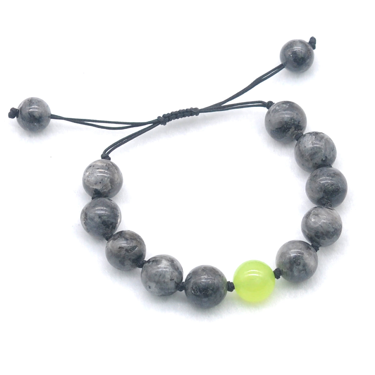 CGB510 Black Labradorite & Candy Jade Adjustable Bracelet Round 12mm