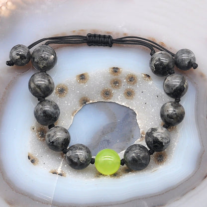 CGB510 Black Labradorite & Candy Jade Adjustable Bracelet Round 12mm