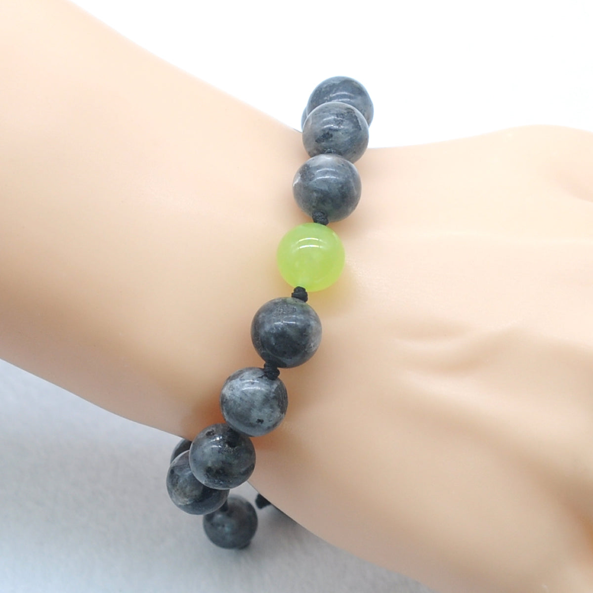 CGB510 Black Labradorite & Candy Jade Adjustable Bracelet Round 12mm