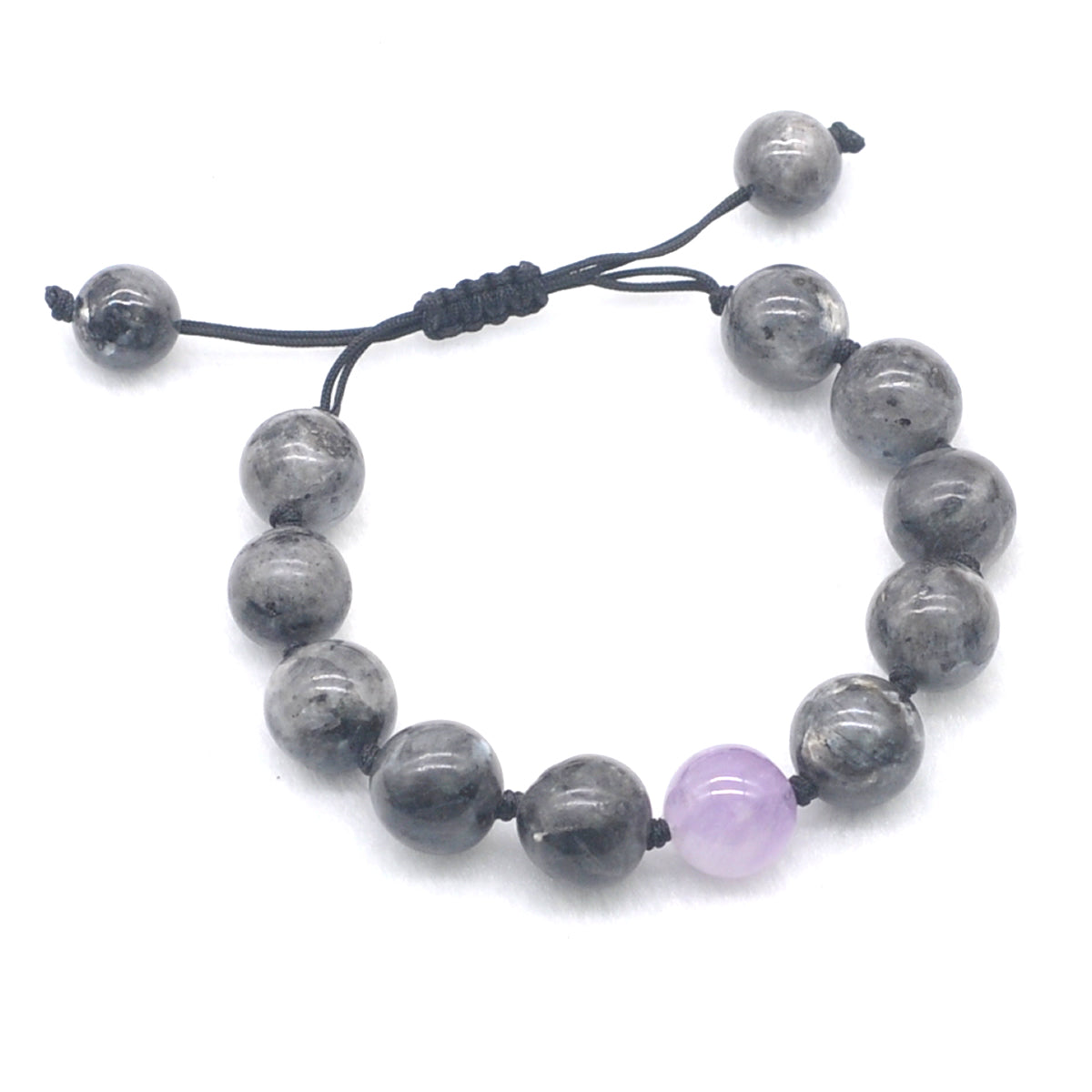 CGB512 Black Labradorite & Lavender Amethyst Adjustable Bracelet Round 12mm