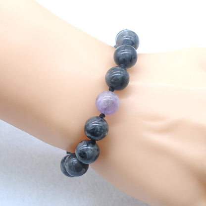 CGB512 Black Labradorite & Lavender Amethyst Adjustable Bracelet Round 12mm