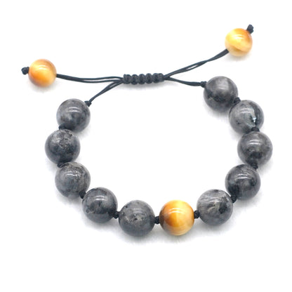 CGB518 Black Labradorite & Golden Tiger Eye Adjustable Bracelet Round 12mm