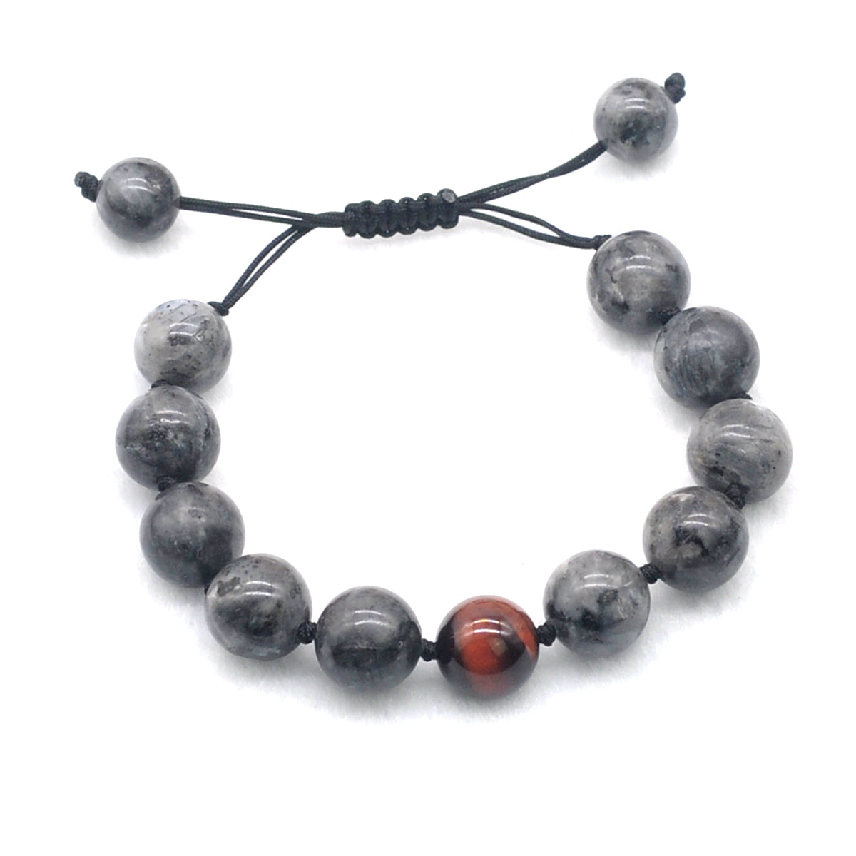 CGB519 Black Labradorite & Red Tiger Eye Adjustable Bracelet Round 12mm