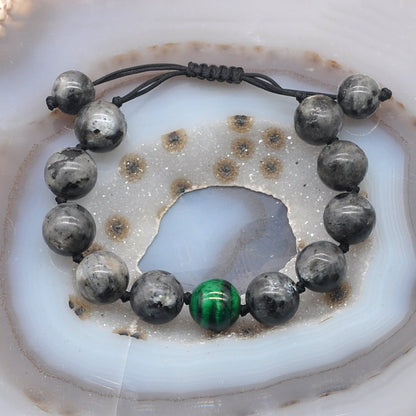 CGB520 Black Labradorite & Green Tiger Eye Adjustable Bracelet Round 12mm