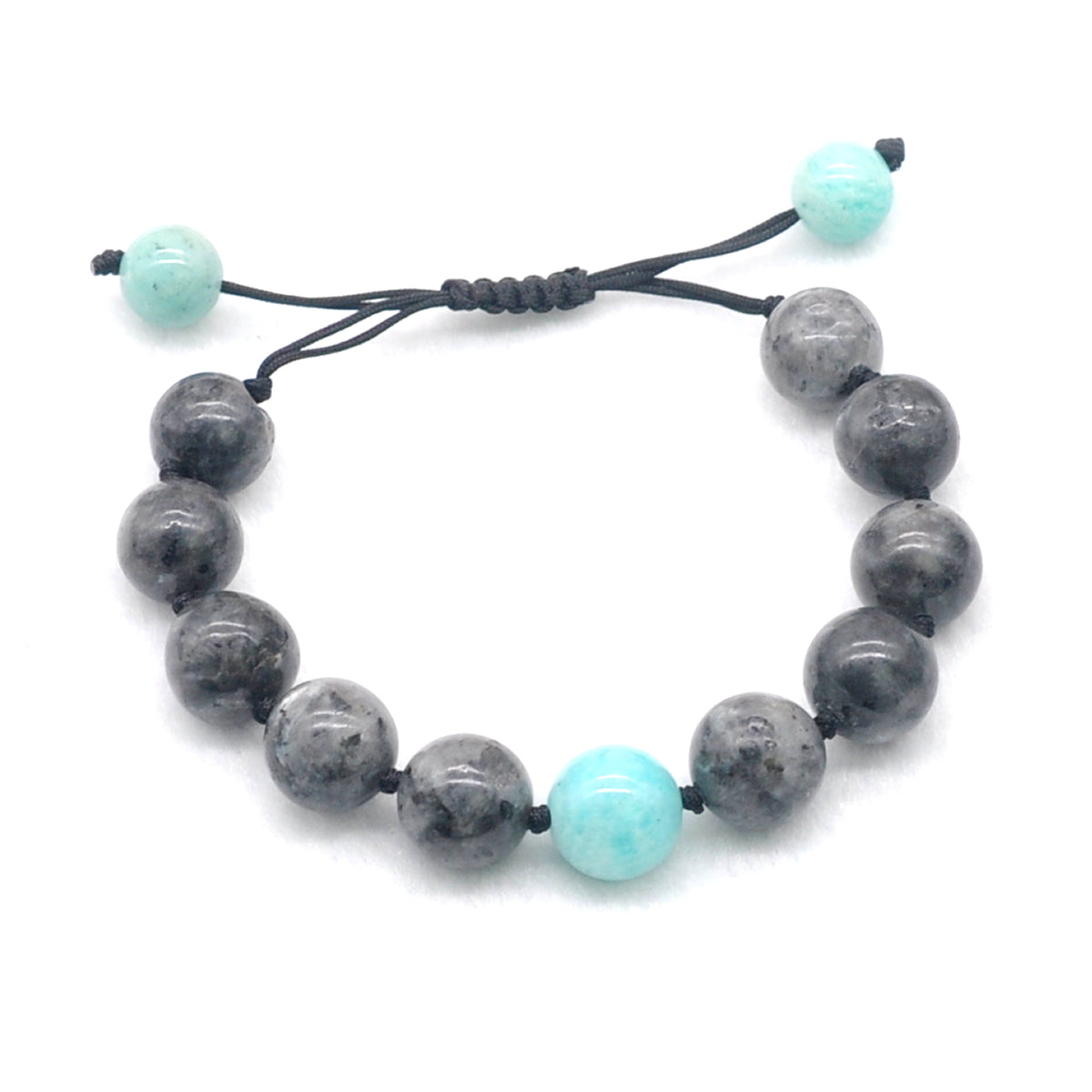 CGB526 Black Labradorite & Amazonite Adjustable Bracelet Round 12mm