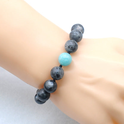 CGB526 Black Labradorite & Amazonite Adjustable Bracelet Round 12mm