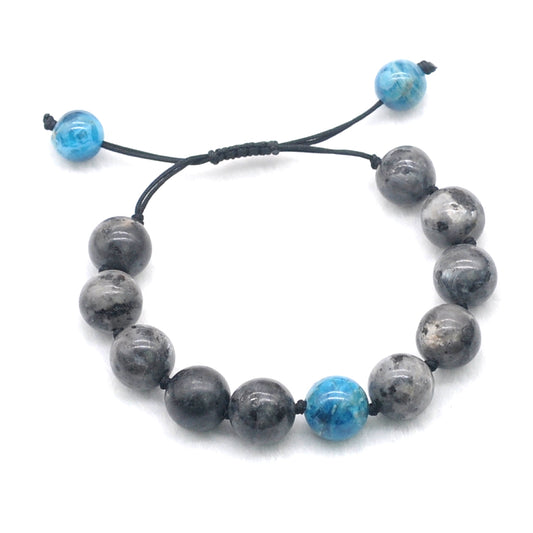 CGB527 Black Labradorite & Apatite Adjustable Bracelet Round 12mm