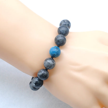 CGB527 Black Labradorite & Apatite Adjustable Bracelet Round 12mm