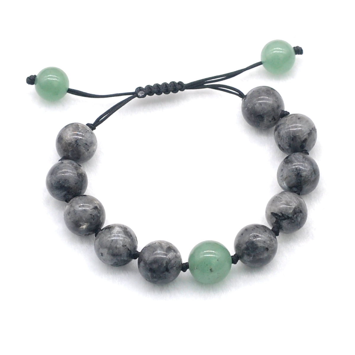 CGB528 Black Labradorite & Green Aventurine Jade Adjustable Bracelet Round 12mm