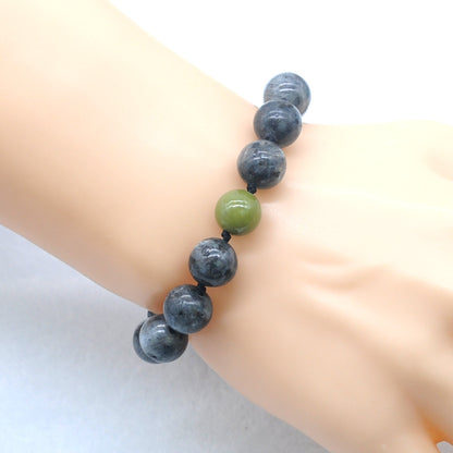 CGB529 Black Labradorite & China Jade Adjustable Bracelet Round 12mm