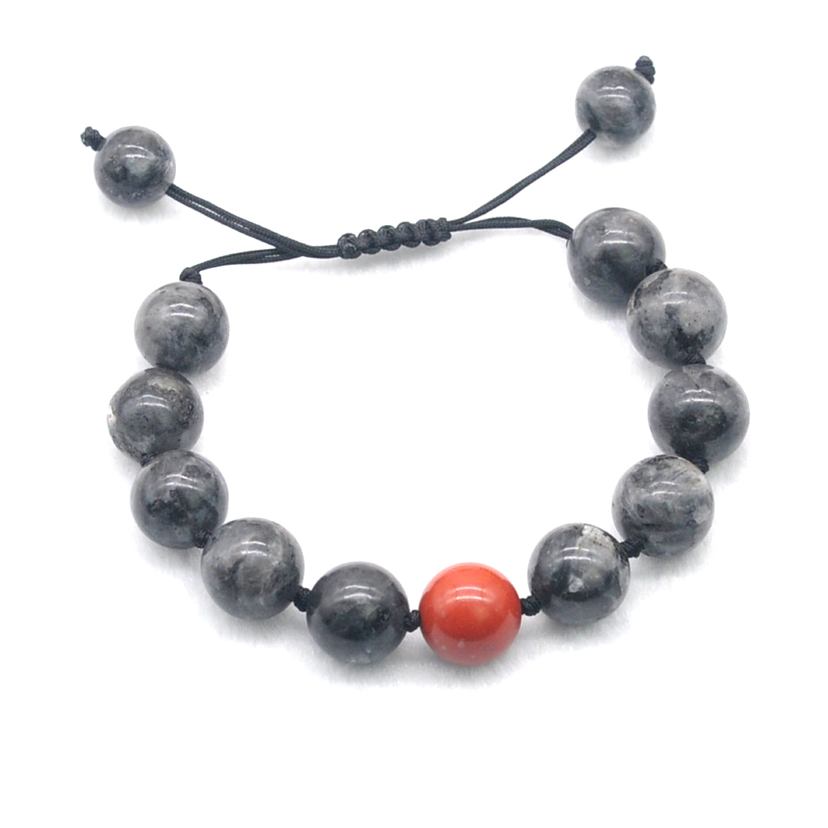 CGB531 Black Labradorite & Red Jasper Adjustable Bracelet Round 12mm