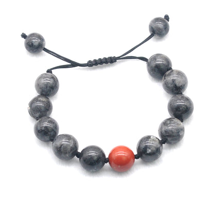 CGB531 Black Labradorite & Red Jasper Adjustable Bracelet Round 12mm